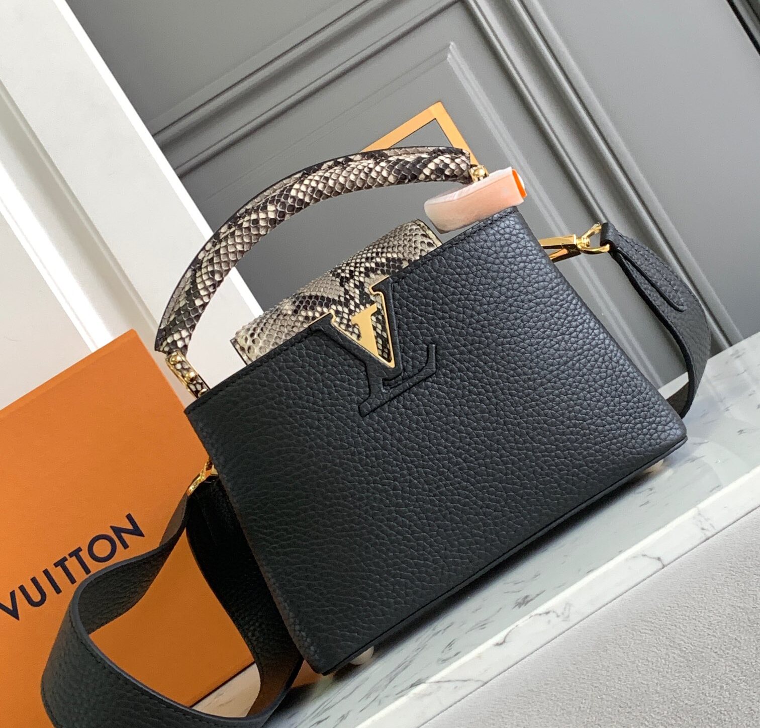 Louis Vuitton Taurillon Snakeskin Mini Capucines Galet M81410 black